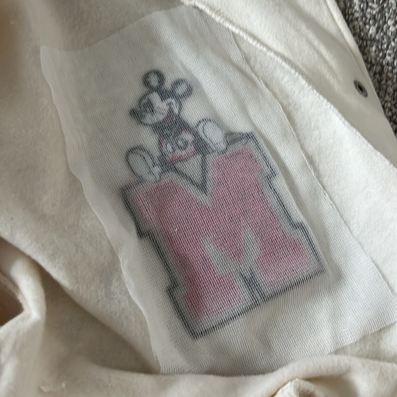 Classic Disney Embroidered Mickey Mouse Bomber Varsity Jacket Top Cream Pink - Picture 10 of 12